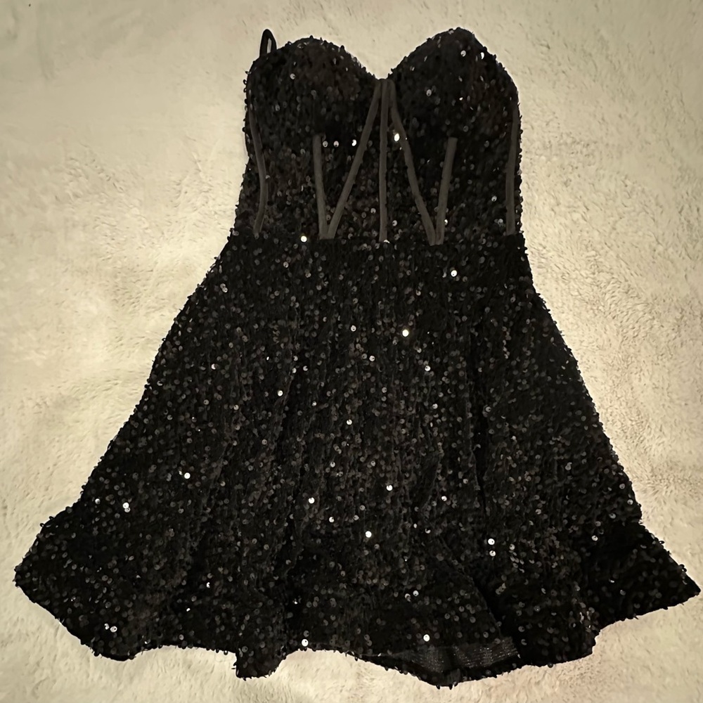 Witness of Love Black Sequin Strapless Dress Size 4 - Picture 2 of 10